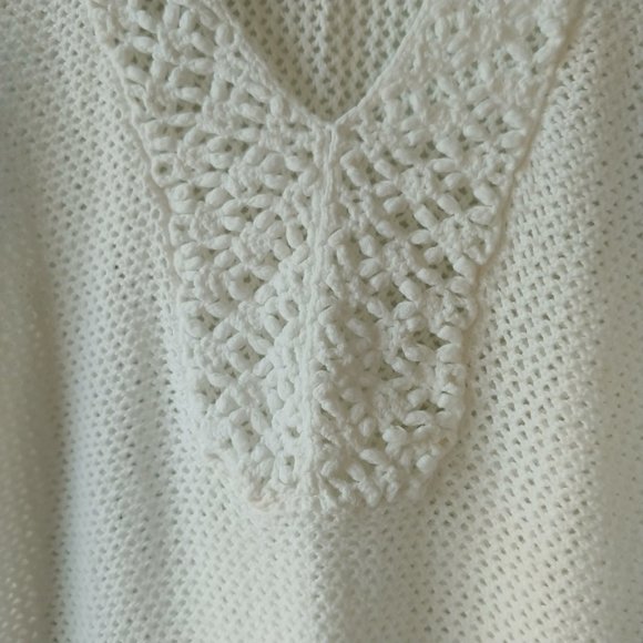 Lilly Pulitzer Long Sleeve Loose Knit Crochet V-neck Sweater White SZ S - Picture 4 of 10